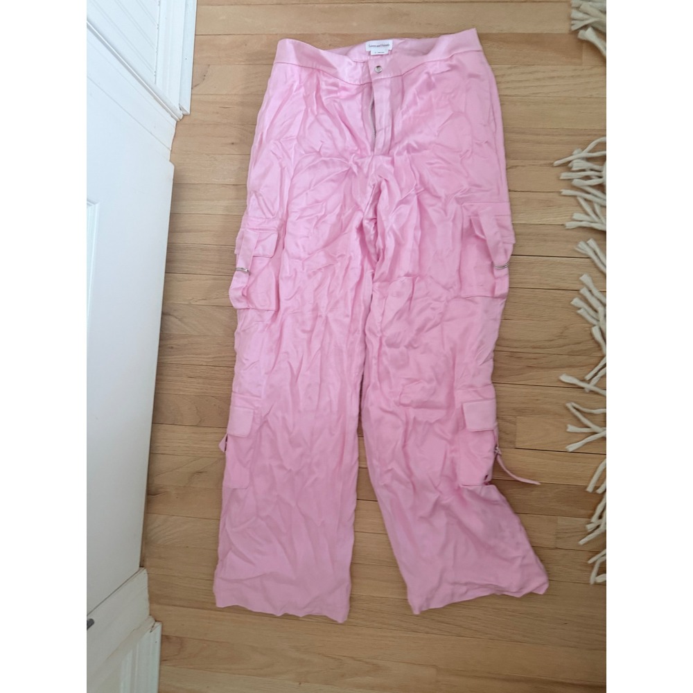Lovers and Friends Kit Cargo Pant Light Pink Satin Wide Leg Buckle Trousers M - Picture 5 of 6